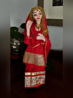 Handcrafted Red & Gold Traditional Indian Wedding Doll